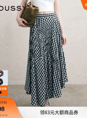 MOUSSY 夏季文艺感不规则格纹半身裙女028ISA30-3021