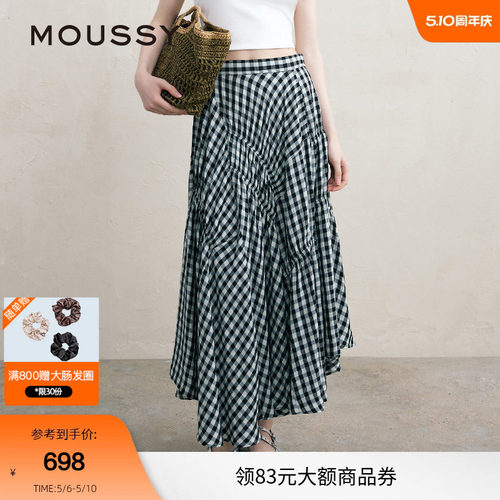 MOUSSY 夏季文艺感不规则格纹半身裙女028ISA30-3021