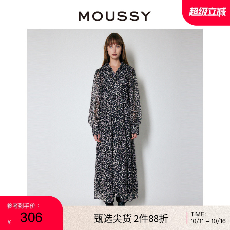 moussy淑女出游感碎花蕾丝连衣裙
