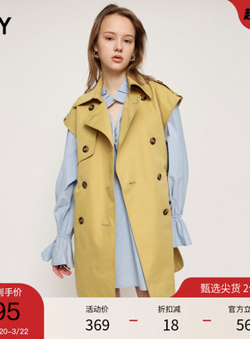 SLY夏季通勤休闲双排扣附腰带马甲无袖风衣030GSA30-1100