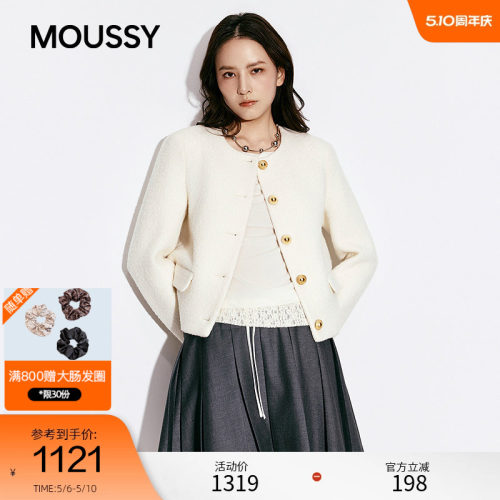 MOUSSY 2026早春新品优雅复古风圆领毛呢短外套女028JSB30-1037