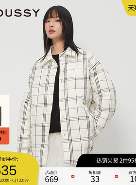 moussy 春季日系格纹薄绒羽绒服衬衫外套女028HAZ30-0281
