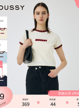 MOUSSY 夏季简约通勤字母刺绣撞色短袖T恤010IS490-4271