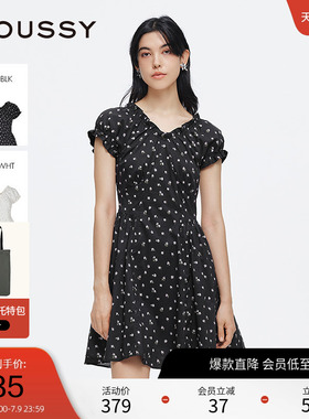 moussy 夏季甜美风花边V领泡泡袖碎花连衣裙028ISA33-3951