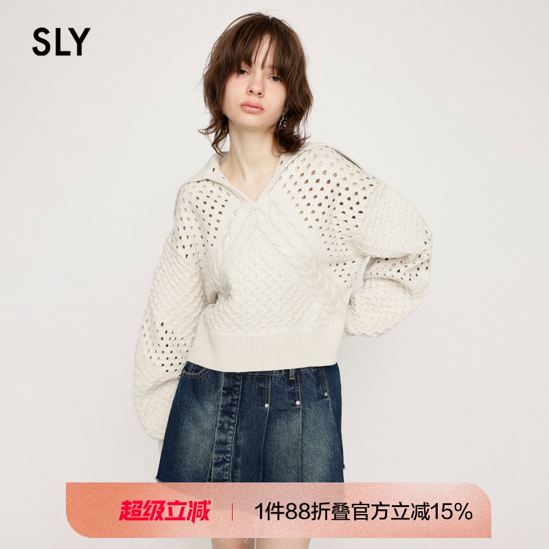 sly慵懒风松弛感日系绞花针织衫