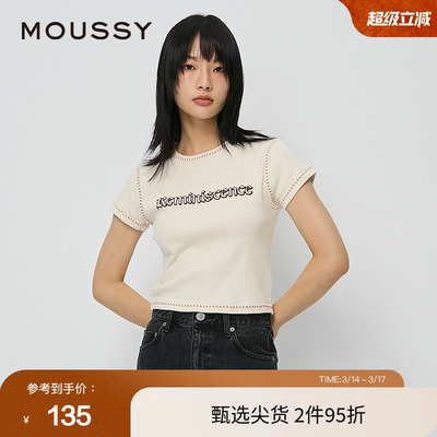 moussy 春季哥特风格字母印花短款T恤上衣010HAQ90-5001