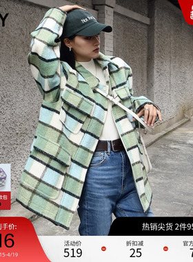SLY奥莱春季格纹松弛感穿搭宽松长袖上衣外套女038FAL30-1310