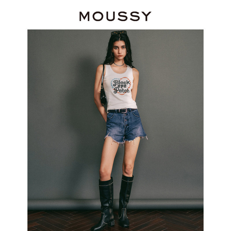 MOUSSY 春季休闲易搭破损毛边短款牛仔裤女028GSN11-0050