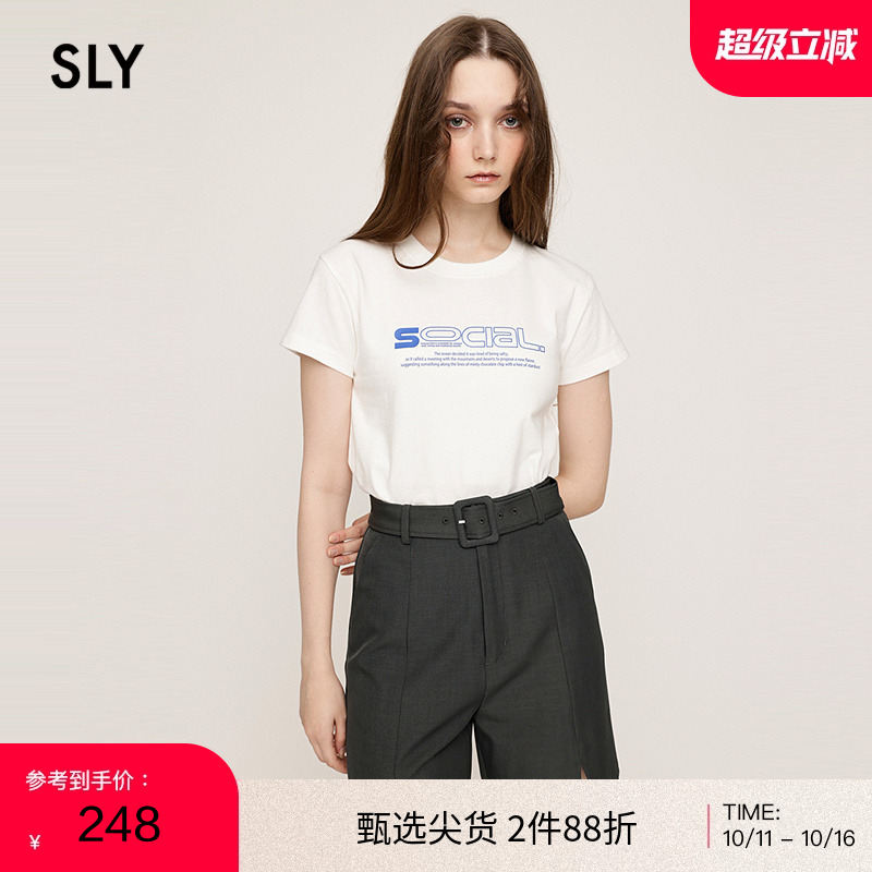 SLY 2025夏季新品甜酷简约字母印花圆领做旧短袖T恤030ISR90-2061