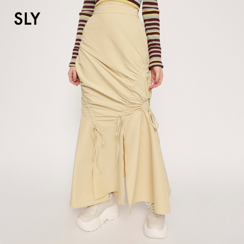 SLY 夏季不规则解构抽褶鱼尾长款半身裙女030GSA31-26