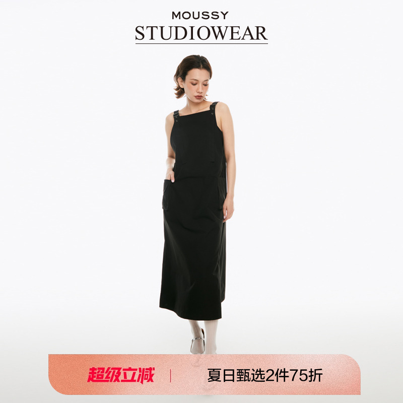 MOUSSY工装风直筒背带连衣裙
