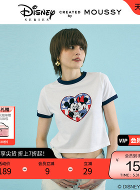 MOUSSY夏季迪士尼联名米奇米妮正肩撞边T恤010HSQ90-0250