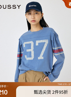 MOUSSY 春季撞色运动感宽松圆领长袖T恤女010ISL90-1311