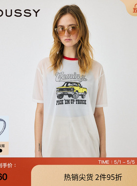 MOUSSY 春季复古街头风汽车印花微透T恤女010HSQ90-0560