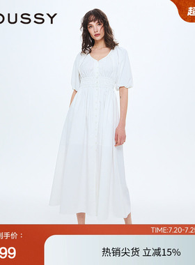 MOUSSY 2025夏季新品复古优雅气质格纹V领连衣裙女010ISS33-3141