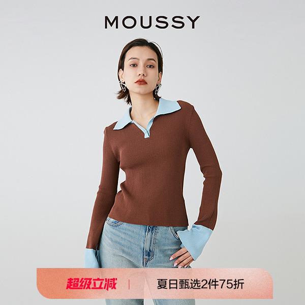 MOUSSY简约通勤拼色打底针织衫
