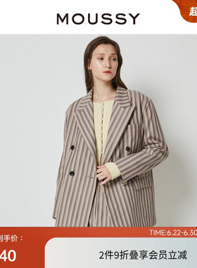 MOUSSY 春季通勤风宽肩廓形条纹西装外套女C28GAZ30-0250