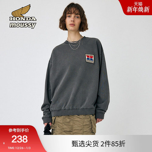 moussy x HONDA冬季新品美式LOGO贴布圆领卫衣010HAL01-7361