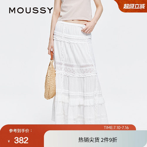 moussy 早春清新优雅镂空拼接半身长裙女028ISA31-1002