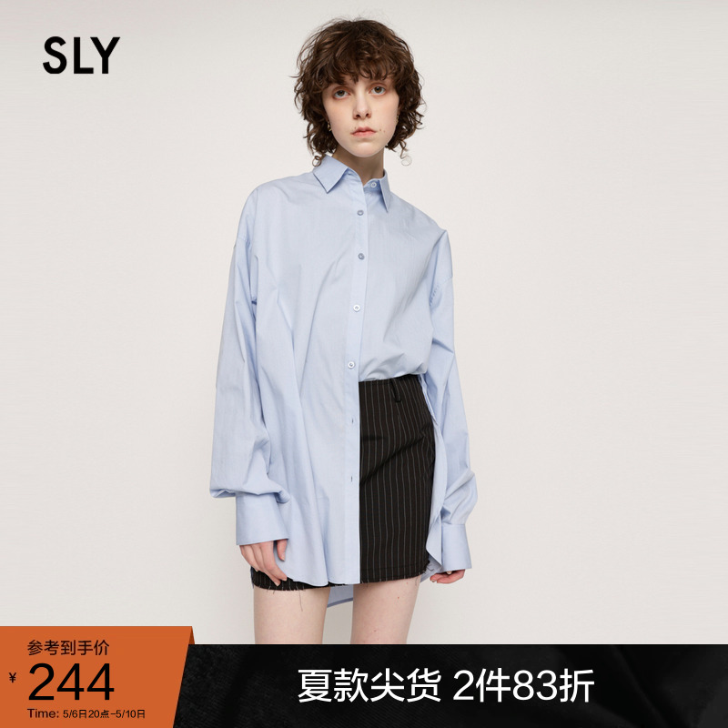 sly男友风袖部纽扣开叉长袖衬衫