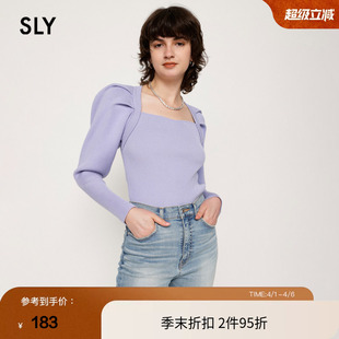 方领修身 羊腿袖 夏季 0220 优雅针织衫 030GSY70 法式 SLY