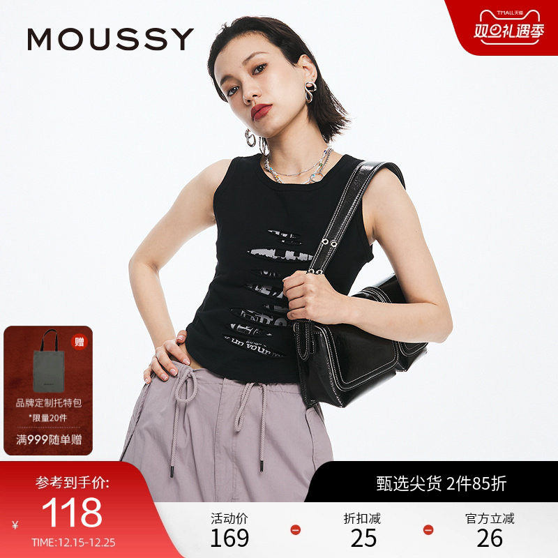 MOUSSY 2024夏季新品Y2K千禧辣妹破洞印花无袖背心02