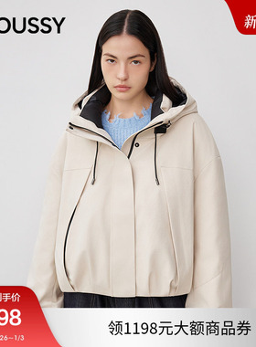 moussy 2025秋季新品连帽松弛抽绳宽松90羽绒外套女028IAC30-1095
