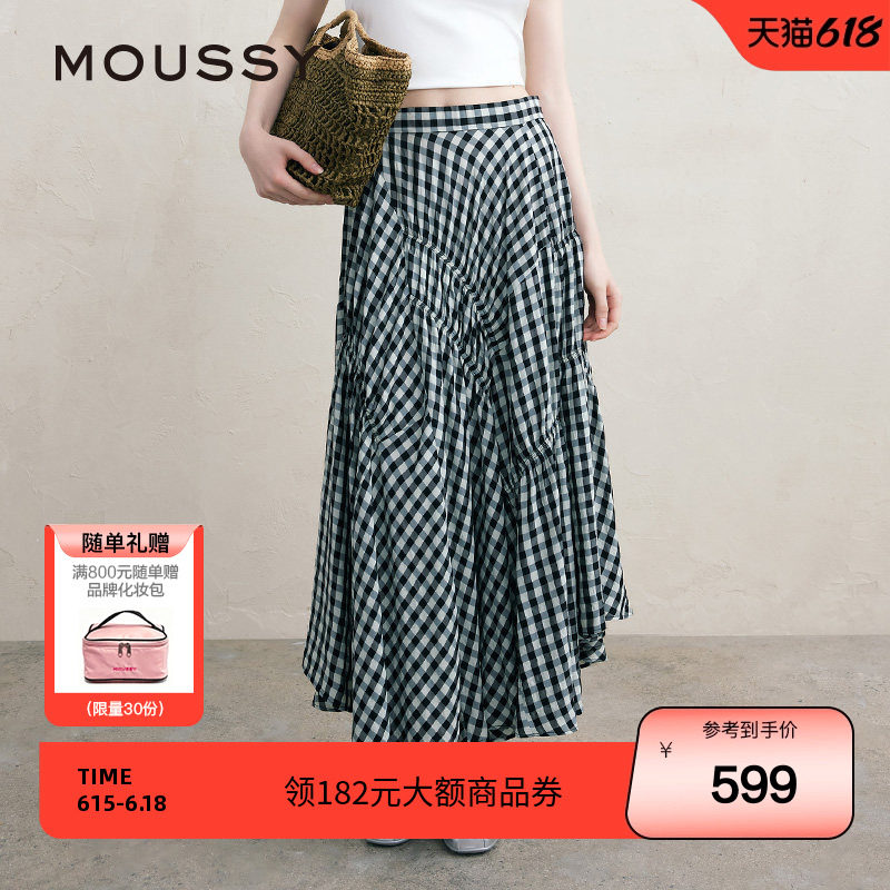 MOUSSY 夏季文艺感不规则格纹半身裙女028ISA30-3021