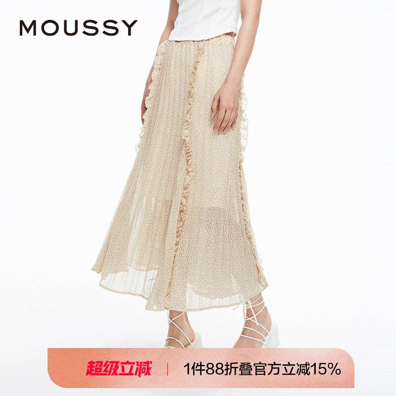 MOUSSY 春季甜美森系风木耳边波点半身裙女028HSA30-