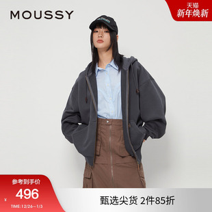 复古纯色拉链连帽卫衣外套028IAZ80 moussy 美式 新品 1005 2025秋季
