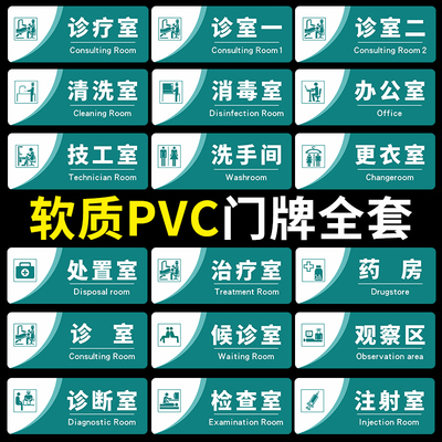 诊所诊室医院科室牌PVC门牌定制外内科口腔牙科门诊中药医室标识美容院清洗室治疗室消毒室贴纸医疗废物标贴