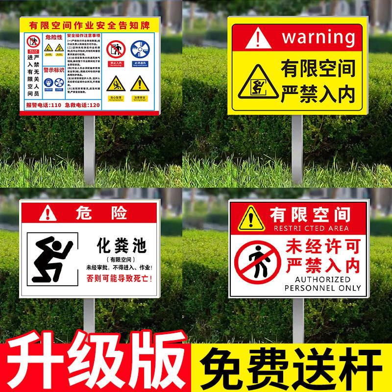 安全风险告知牌插地广告牌定制有限空间安全标识化粪池污水井养殖场定制职业危害安全告知卡警示贴斜面插地式图片