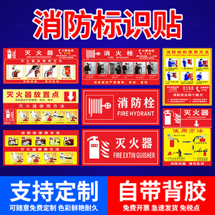 消防器材指示牌灭火器消火栓使用方法消防栓使用说明自粘贴纸安全标识牌灭火器放置点提示标志验厂警示牌