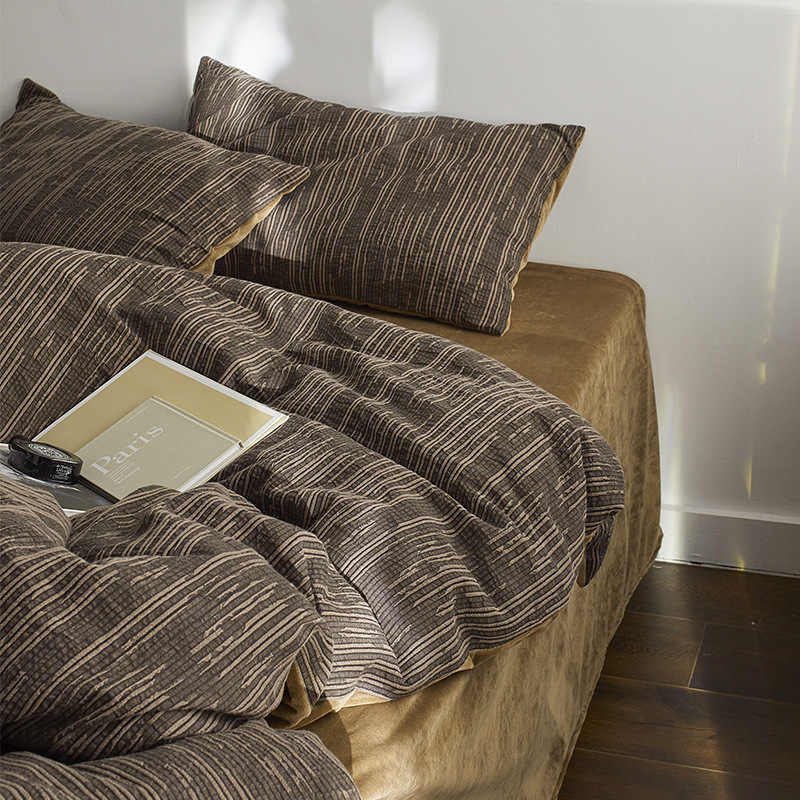 简约中古风全棉棉绒四件套牛奶绒秋冬保暖棉加绒法式复古高级感