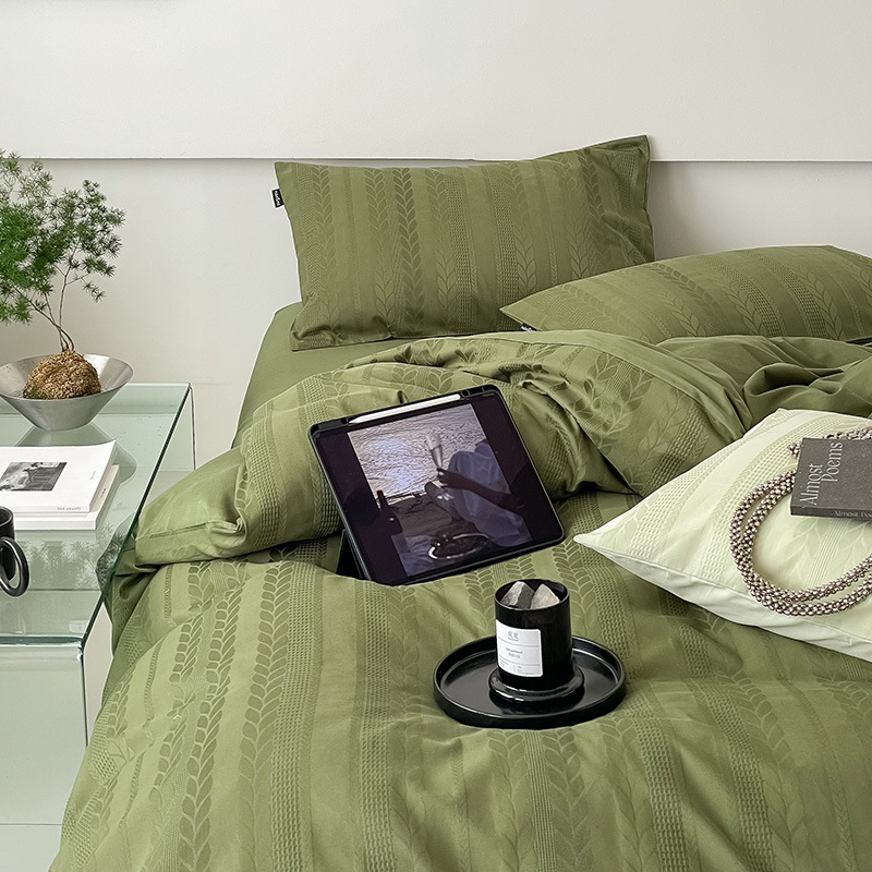 简约纯棉全棉四件套轻奢感床上用品绿色被套床单高级感中古风纯色