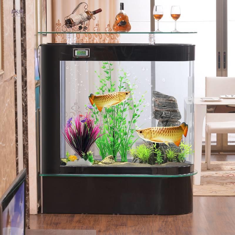 子弹头鱼缸水族箱1.2米客厅屏风玄关玻璃大型免换水底过滤金鱼缸