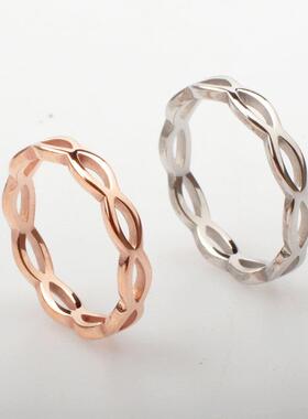 2025新款韩版钛钢玫瑰金戒指 镂空波浪时尚简约情侣指环直销