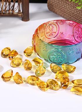 五彩琉璃黄福字聚宝盆元宝摆件办公室客厅家居装饰品开业礼品