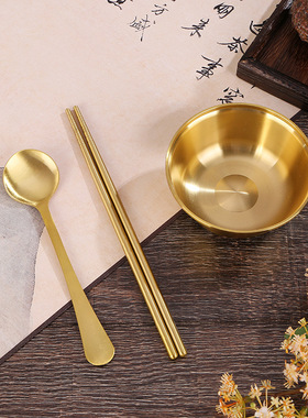 碗筷勺三件套家用餐具摆件中式家居装饰金属工艺品套装定制