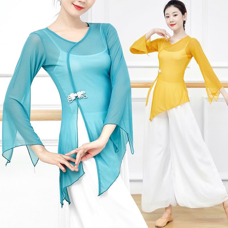 舞蹈练功服演出服装艺考民族中国风飘逸网纱身韵上衣女古典舞纱衣