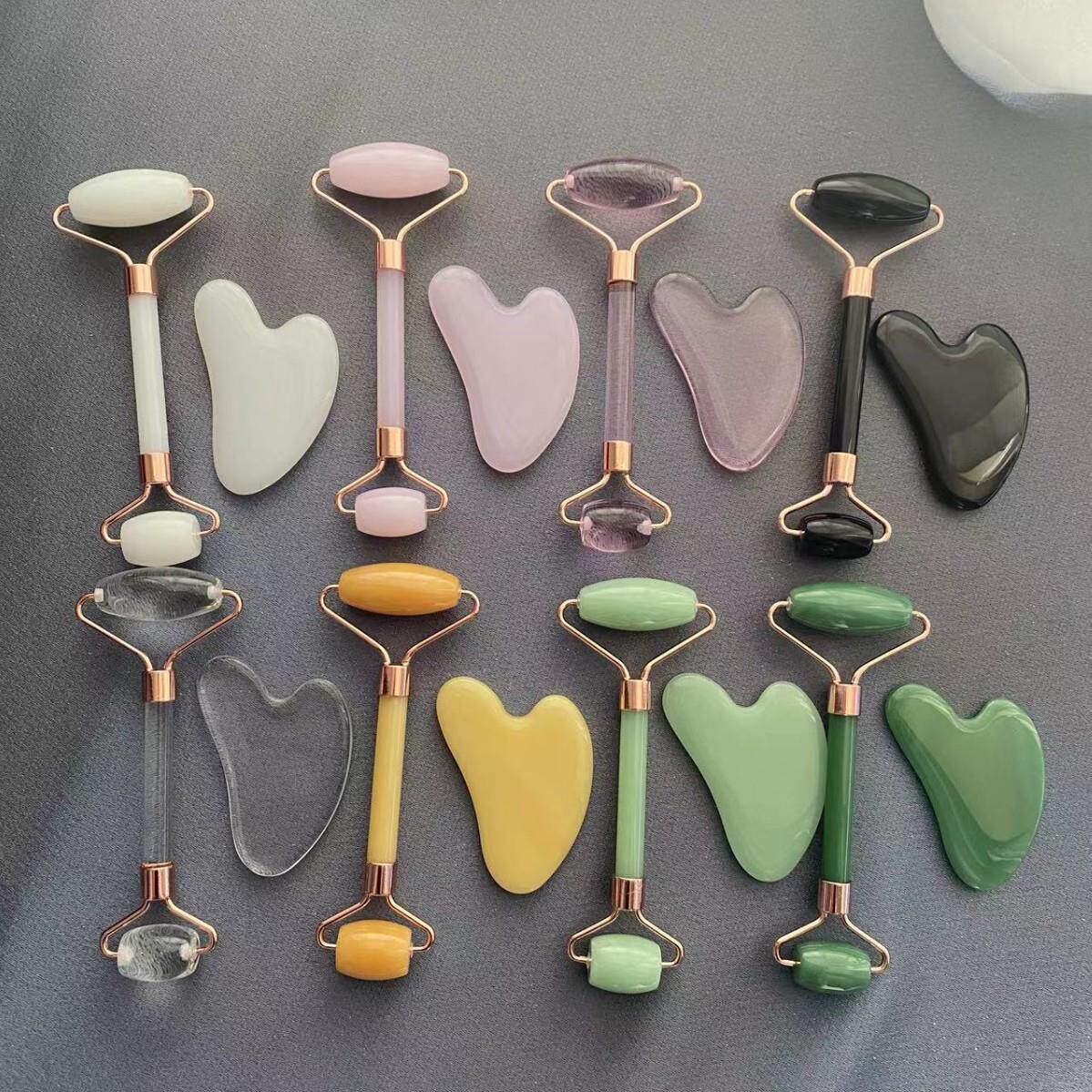 人造玉石刮痧板双头滚轮脸部眼部按摩器玻璃滚轮推脸器礼物