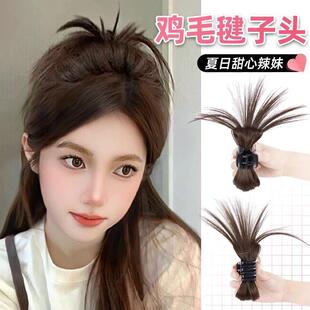 丸子头假发女慵懒风鸡毛毽子喷泉鸡窝头自然仿真后脑勺抓夹假发包
