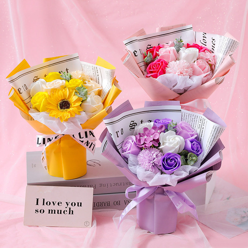 9朵仿真玫瑰香皂花束教师节创意礼物送老师朋友生日圣诞礼品领头