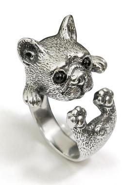 复古生肖狗年动物沙皮单身狗头潮男女生仿925银情侣对戒戒指