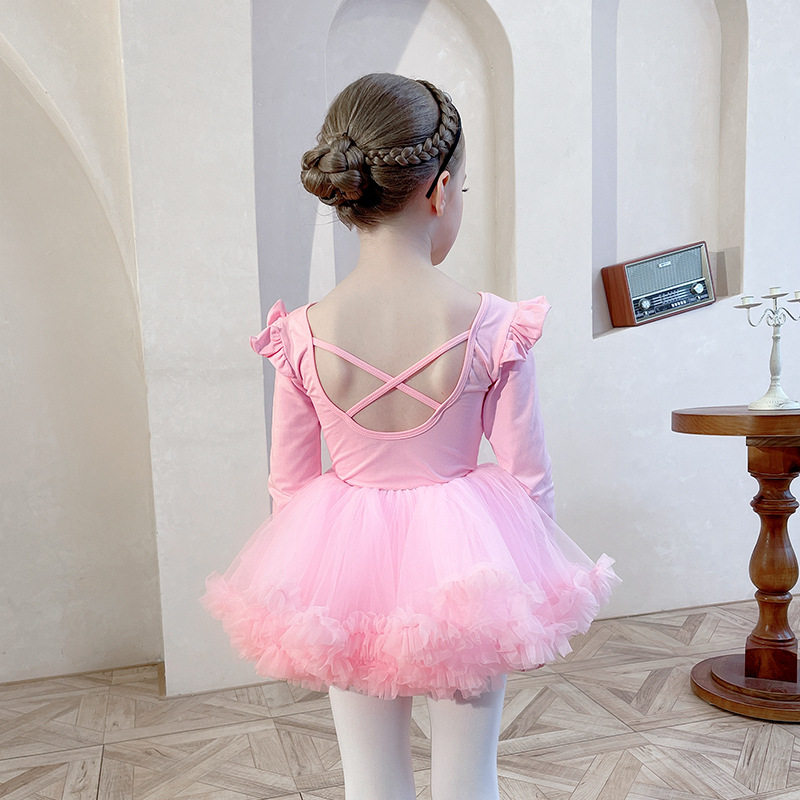 儿童舞蹈服粉色飞袖秋冬女童练功服韩版幼儿芭蕾舞裙中国舞考级服