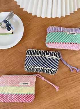 44285 ins小众撞色条纹化妆包护肤品收纳袋内胆包补妆小号化妆袋