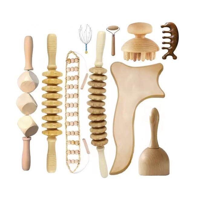 榉木擀筋按摩刮痧棒排水按摩杯瑞典木疗蘑菇头部按摩器礼物