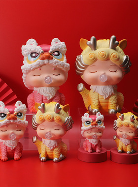 中式吉祥瑞兽盲盒金麒麟搪胶存钱罐国潮节日礼品过年送礼家居摆件