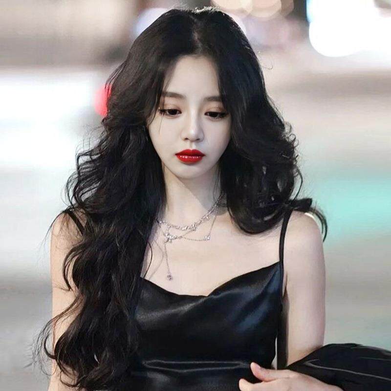 假发女中分刘海长卷发时尚气质黑色大波浪仿真发整顶头套带货礼物