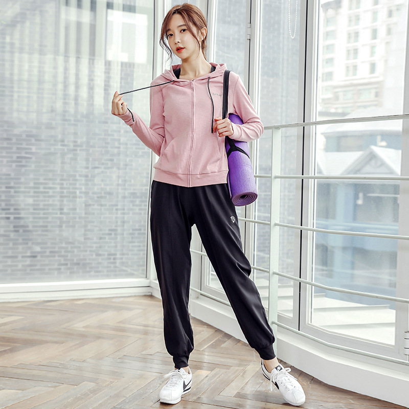运动休闲套装女秋冬外套瑜伽服速干晨跑健身服两件套【外套裤子】